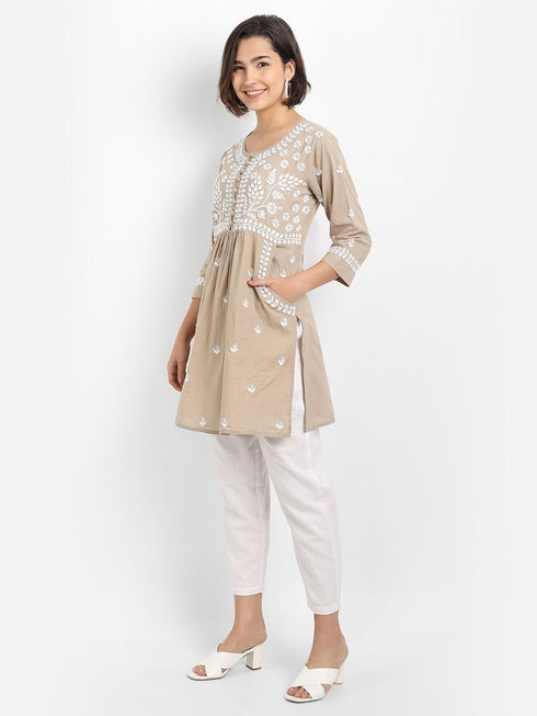 Sakshi & Jinal in Chikankari Hand embroidery tunic-Brown